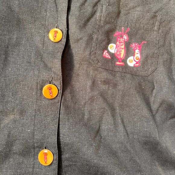 Vintage linen blend black and pink cocktail button down - Picture 3 of 5
